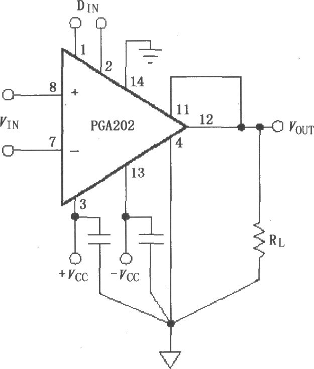 PGA202信號(hào)和電源的基本連接電路