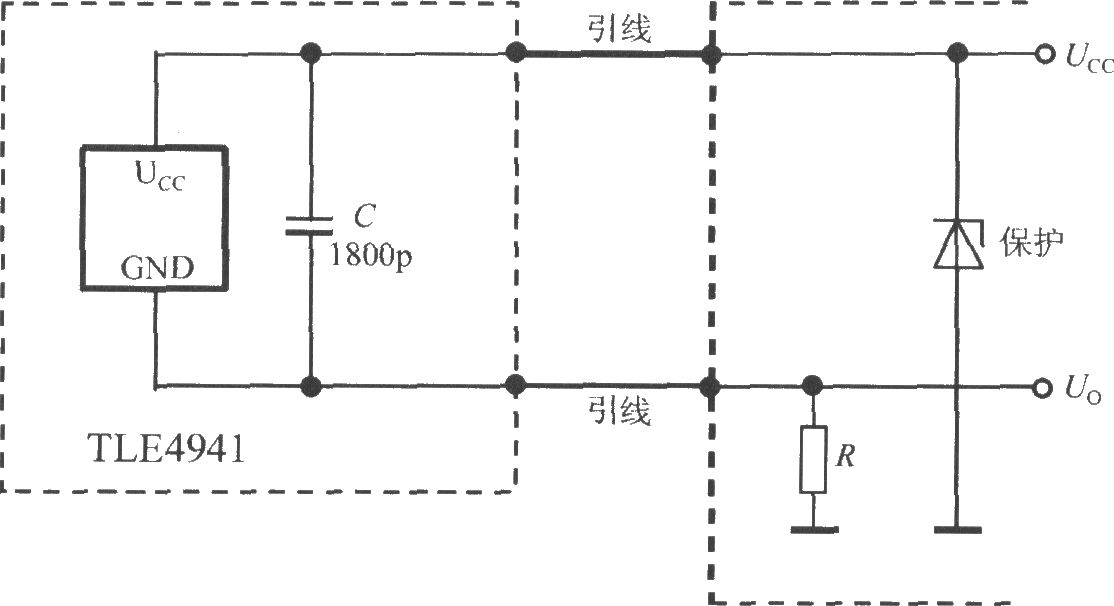 二線式智能霍爾傳感器集成電路TLE4941的典型應(yīng)用電路