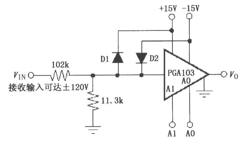 由PGA103构成的宽输入电压范围放大器