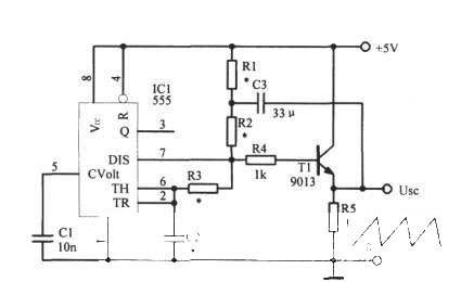 使用555時(shí)基電路組成的鋸齒波振蕩器