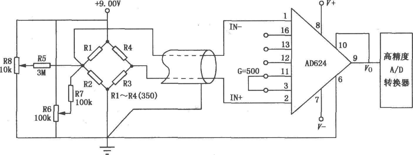 AD624组成的高精度压力放大电路