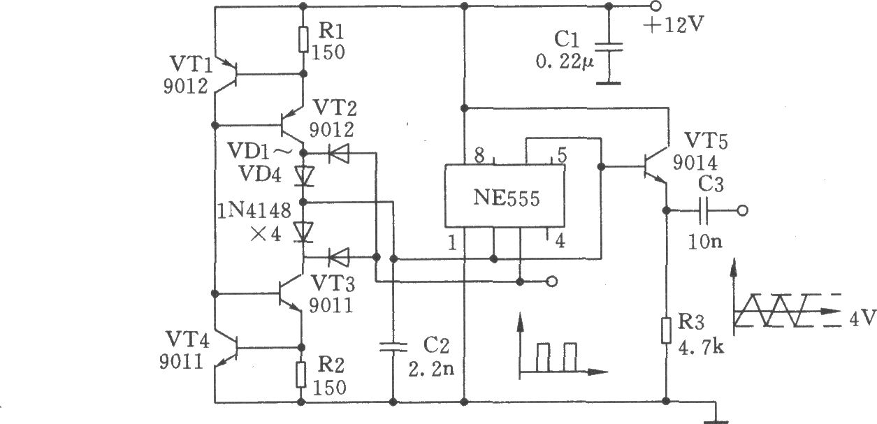 用NE555裝制的三角波、方波發(fā)生器