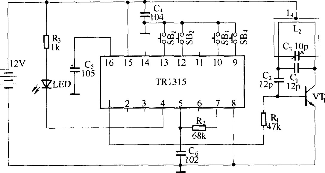 跳碼型無(wú)線電遙控電路(TR1300/1315)