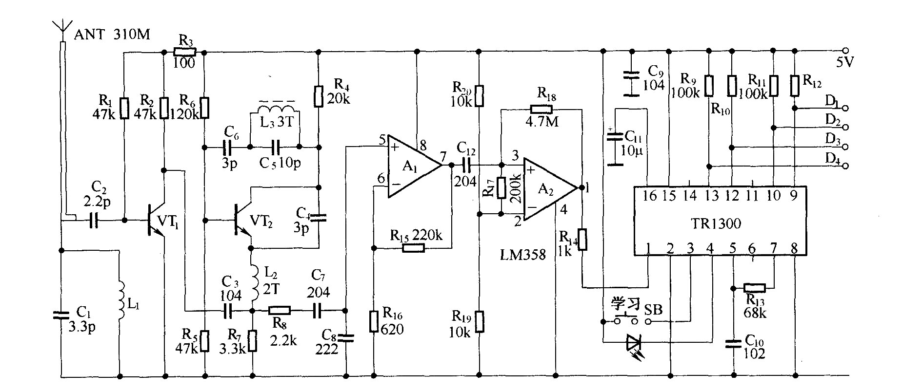 跳碼型無(wú)線電遙控電路(TR1300/1315)