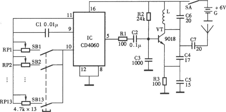 簡(jiǎn)易無(wú)線電子琴電路