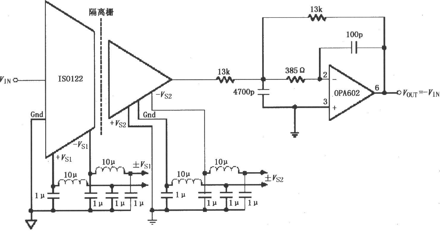 由ISO122／124构成的π型滤波器电路