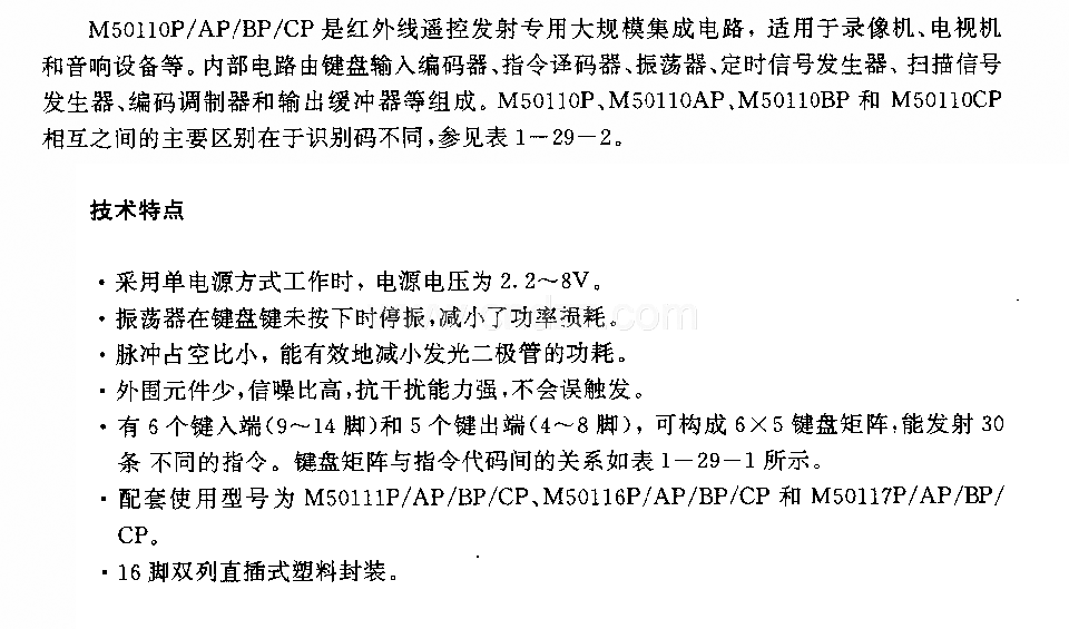 M50110P／Ap／BP／CP(錄像機(jī)、電視機(jī)和音響設(shè)備)30功能紅外線遙