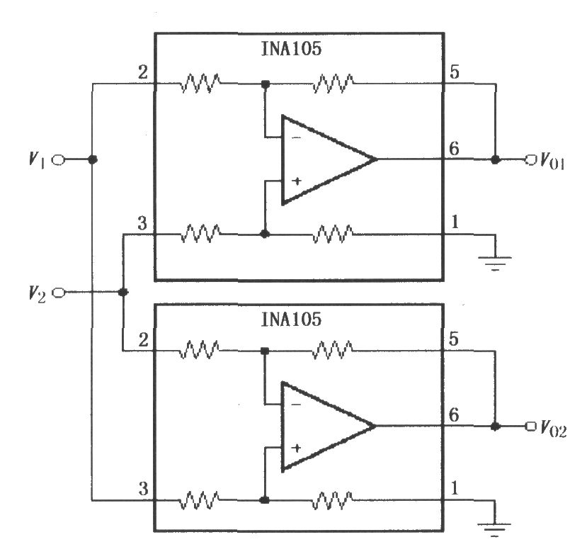 具有差动输出的差分放大器(INA105)