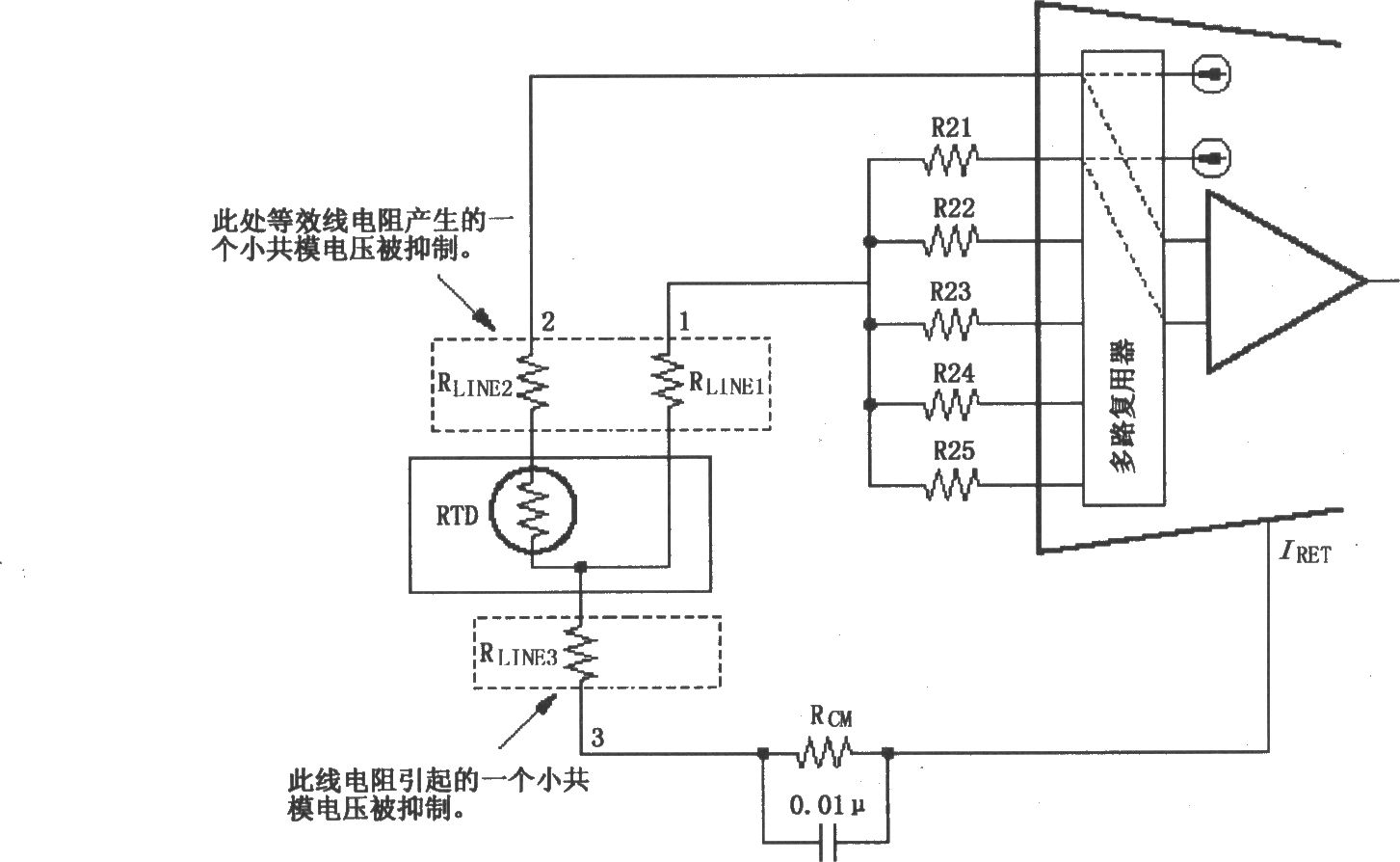 XTR108三線RTD連接電路