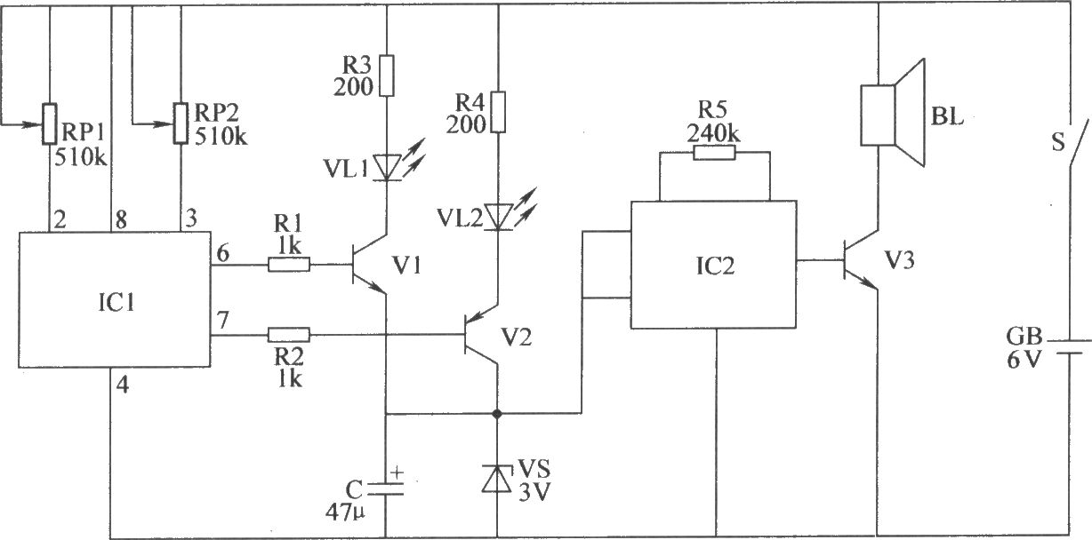 雙限溫度報(bào)警器電路(三)