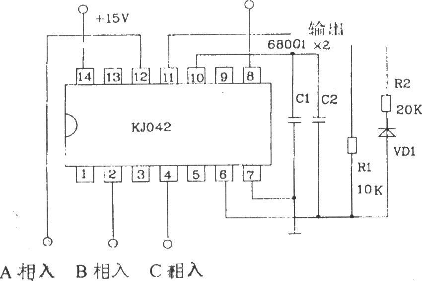 脈沖列調制形成器KJ042外電路連接圖