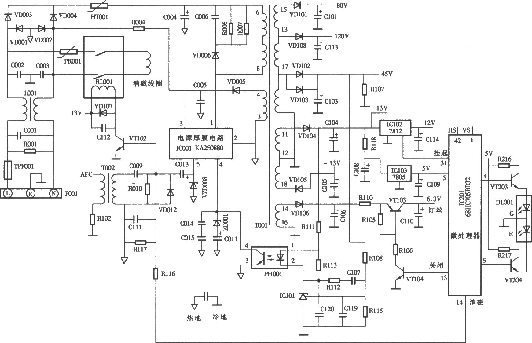 DAEW00(大宇)CMC-7108型17英寸彩顯開(kāi)關(guān)電源(KA2S0880) 電路