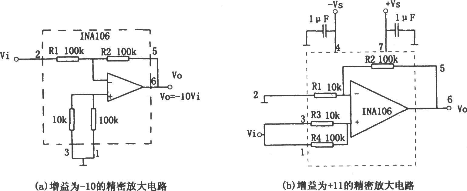 增益为-10和 11的精密放大器(INA106)