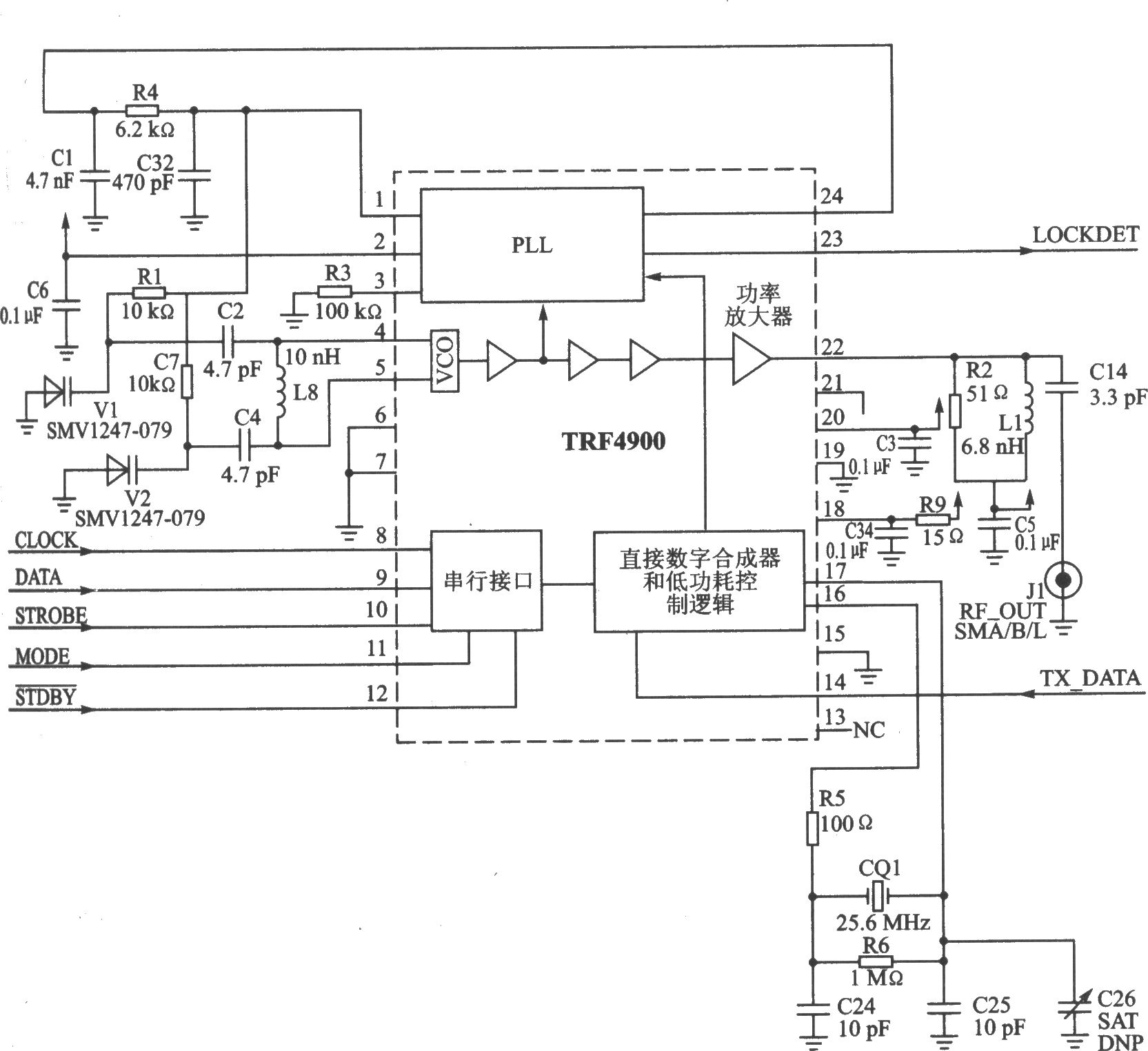 TRF4900 FM/FSK 915/868 MHz發(fā)射器