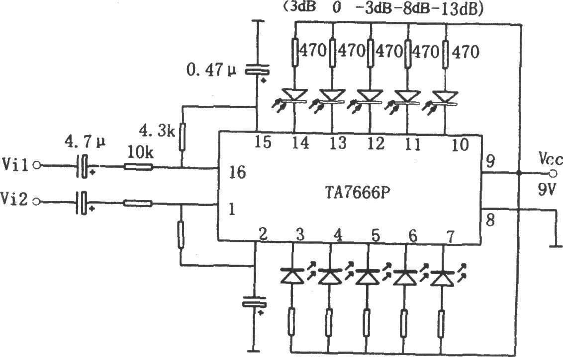 TA7666P雙路五位LED電平顯示驅(qū)動(dòng)電路