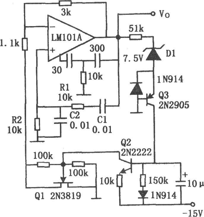 LM101A構成的文氏電橋正弦波振蕩電路