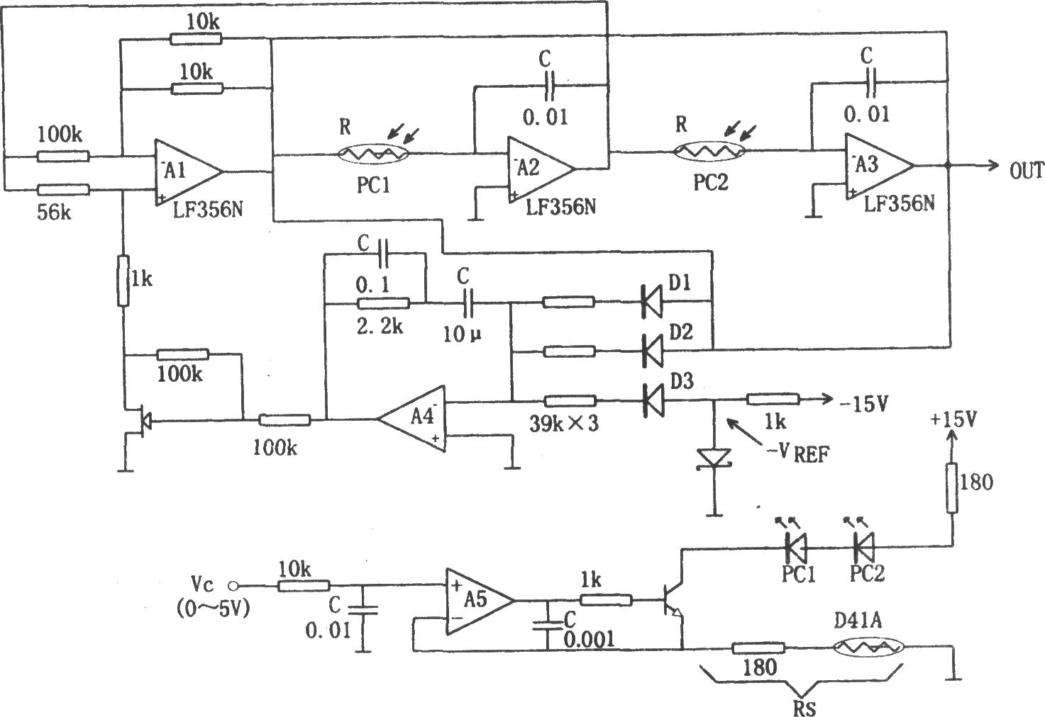 LF356N構成的寬頻帶正弦波壓控振蕩器