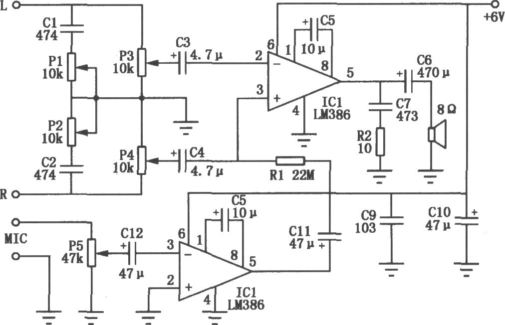 模擬卡拉OK伴唱放大電路