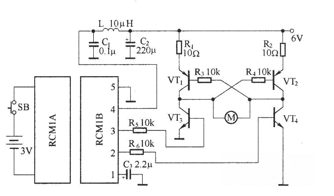 遙控玩具汽車電路(RCMlA/RCMlB構(gòu)成收發(fā)模塊)