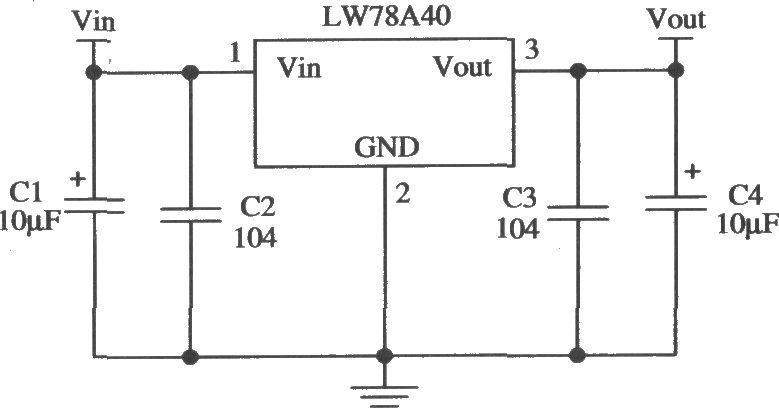 三端固定输出正集成稳压器LW78A40的典型应用电路