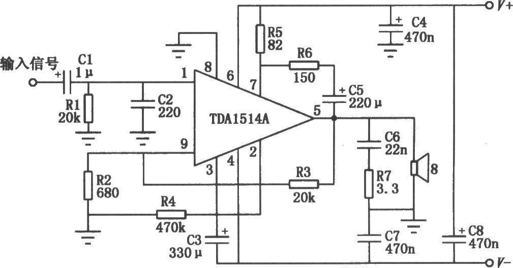 50W高保真集成音頻功放電路(TDA1514A)