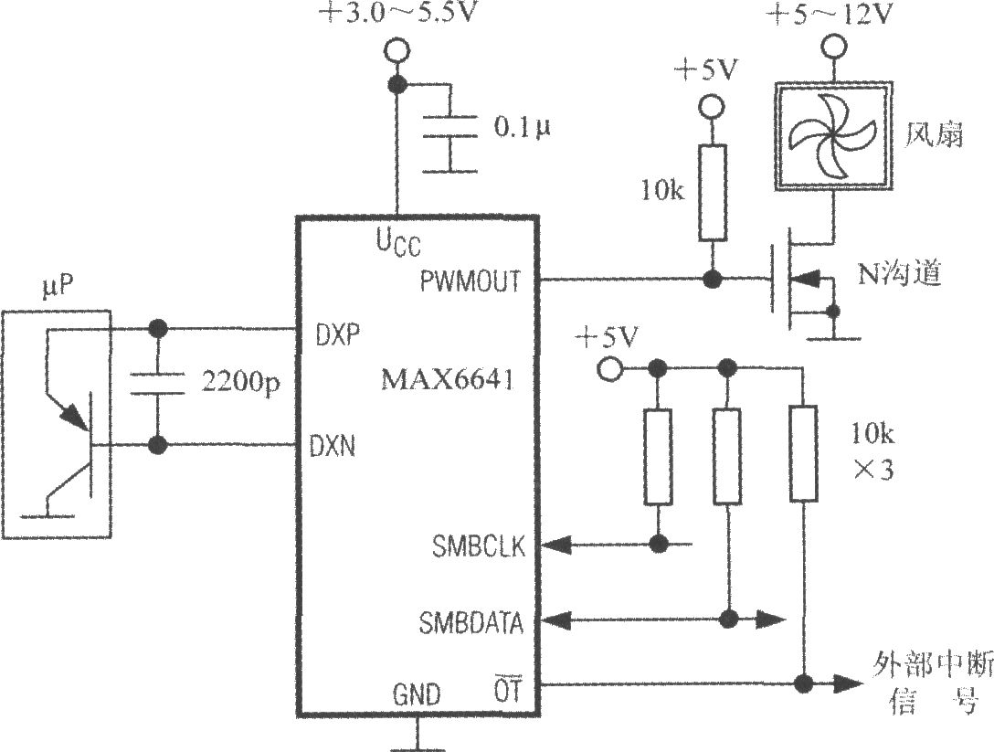 基于SMBus总线的智能温度控制器MAX6641的典型应用电路