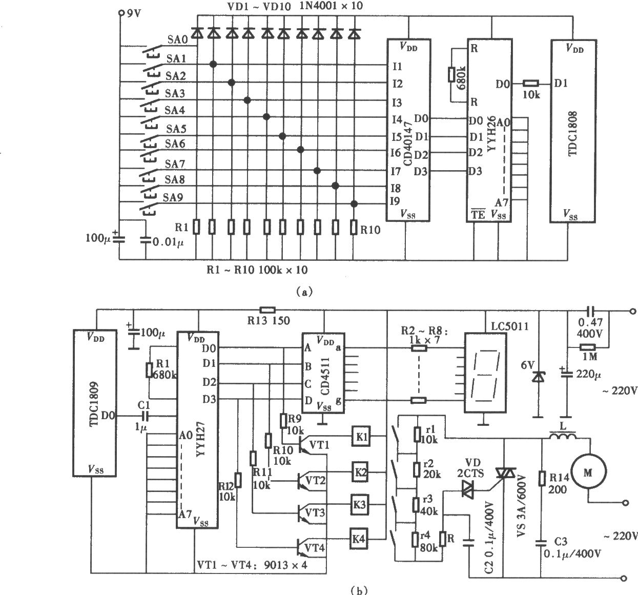 十擋數(shù)顯吊扇無(wú)線電遙控調(diào)速電路