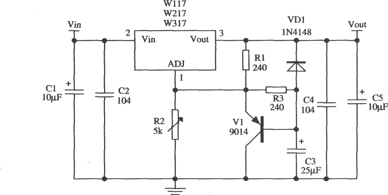 由W317L／W317M／W317构成的慢启动15V输出的稳压器应用电路