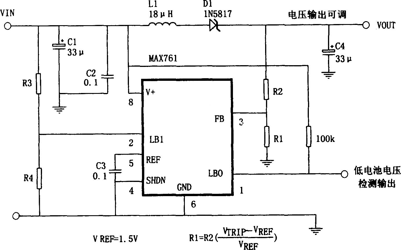 MAX761構(gòu)成的可調(diào)輸出升壓電源