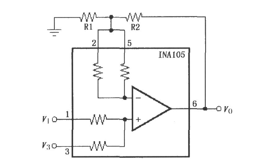 具有增益的精密加法放大電路(INA105)