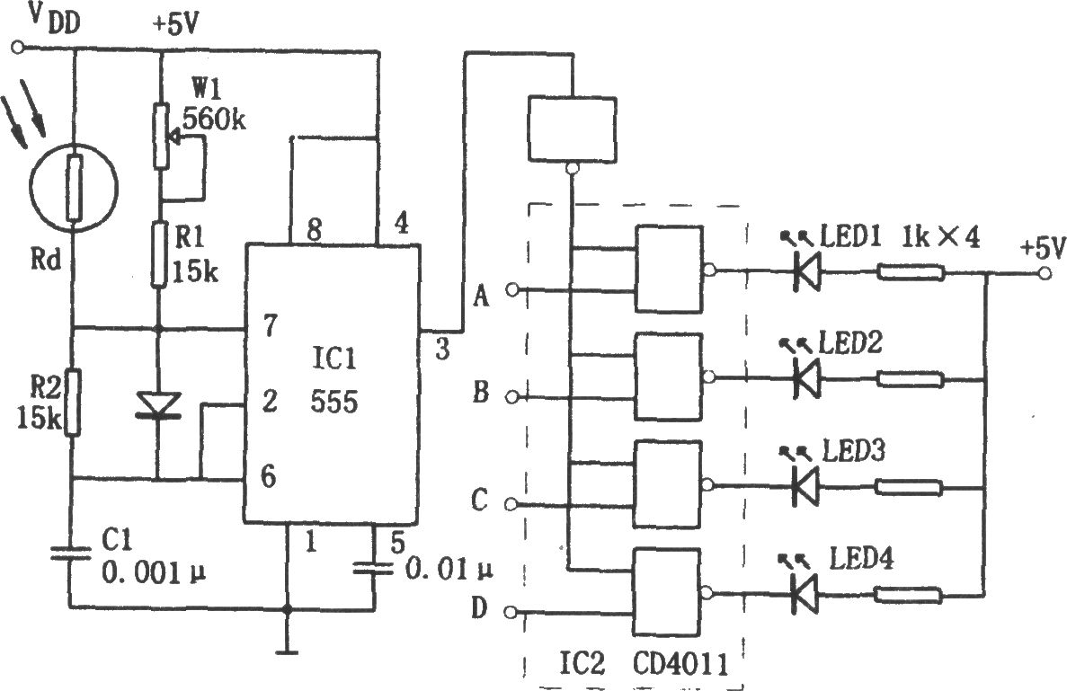 555構(gòu)成的亮度顯示電路