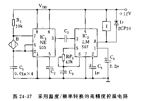 555采用溫度／頻率轉換的高精度控溫電路