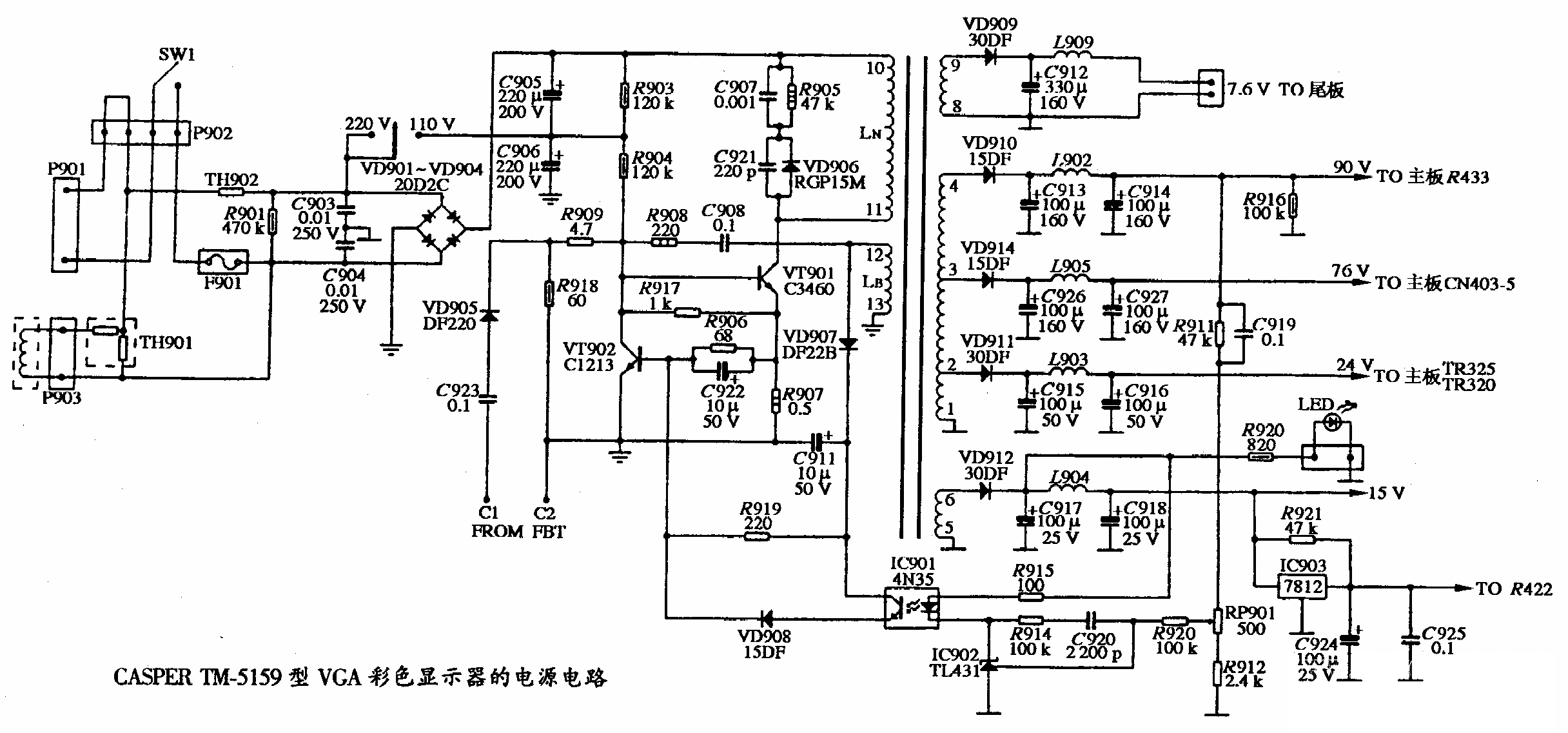 CASPER TM-5159型VGA彩色顯示器的電源電路圖