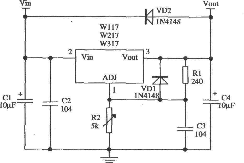 由W317L／W317M／W317构成的加保护二极管的标准应用电路