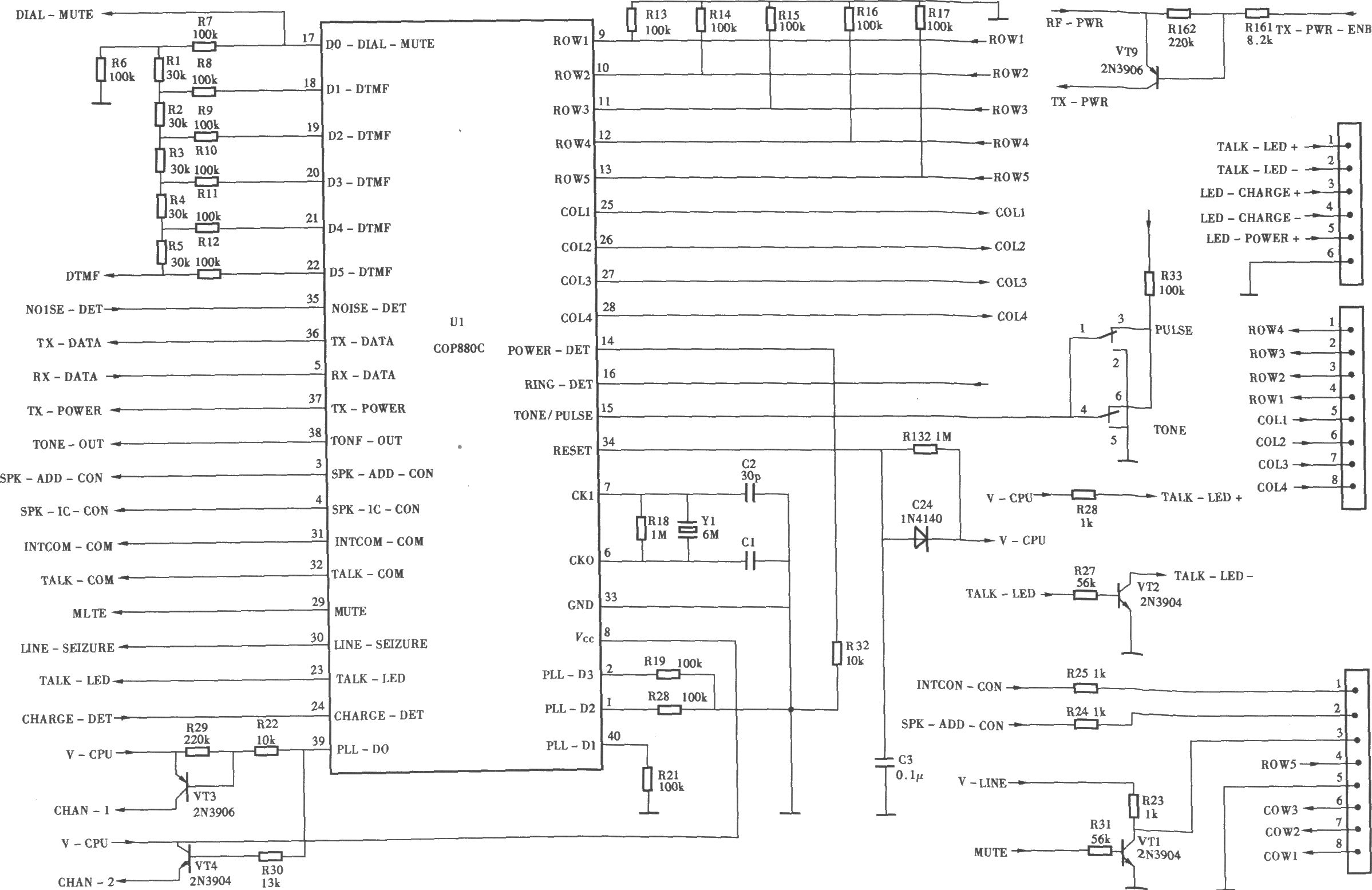 TCLHW868P/TSD型無繩電話機主機微電腦控制電路