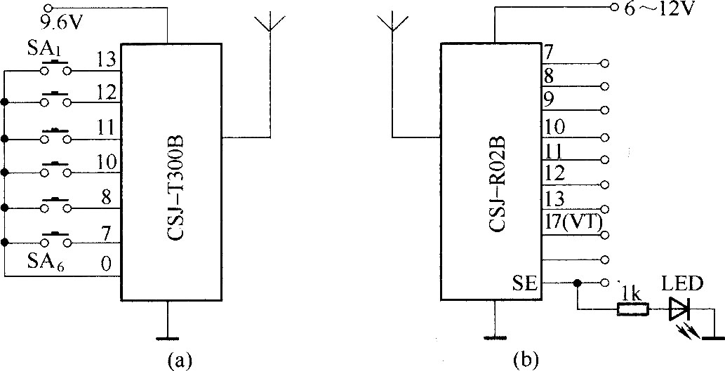 由CSJ-T300B與CSJ-R02B組成的遙控電路