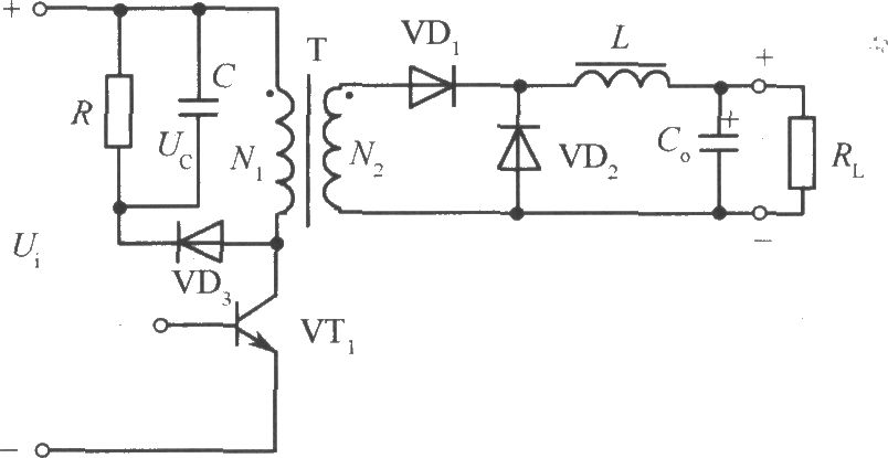 帶有RC和二極管鉗位電路的單端正激變換器電路
