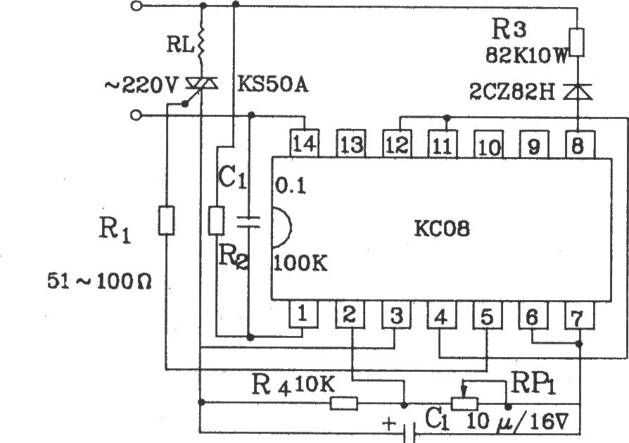 可控硅过零触发器KC08应用电路图
