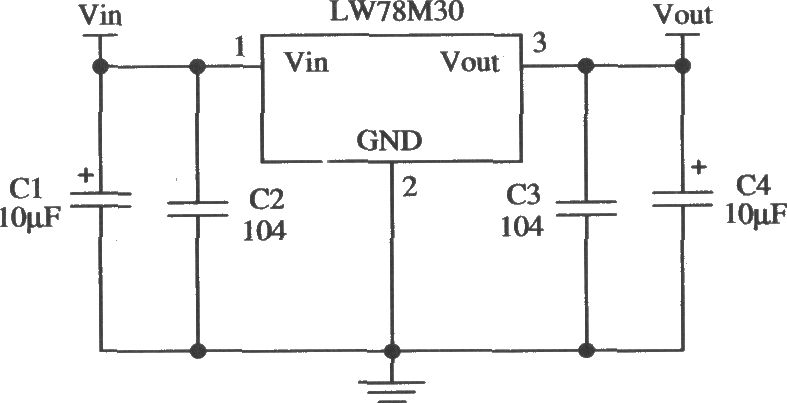 三端固定输出正集成稳压器LW78M30的应用电路