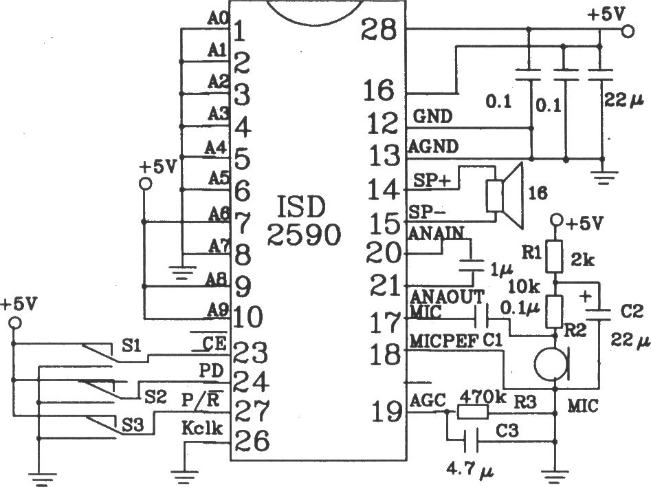 語音錄放電路ISD系列芯片應(yīng)用電路圖