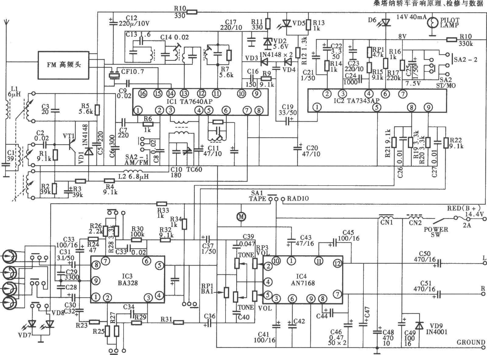 天宝牌TB-860型汽车音响电路