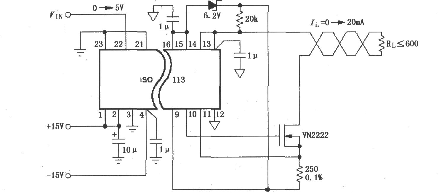 由ISO113構(gòu)成的0～20mA隔離電流環(huán)驅(qū)動(dòng)電路