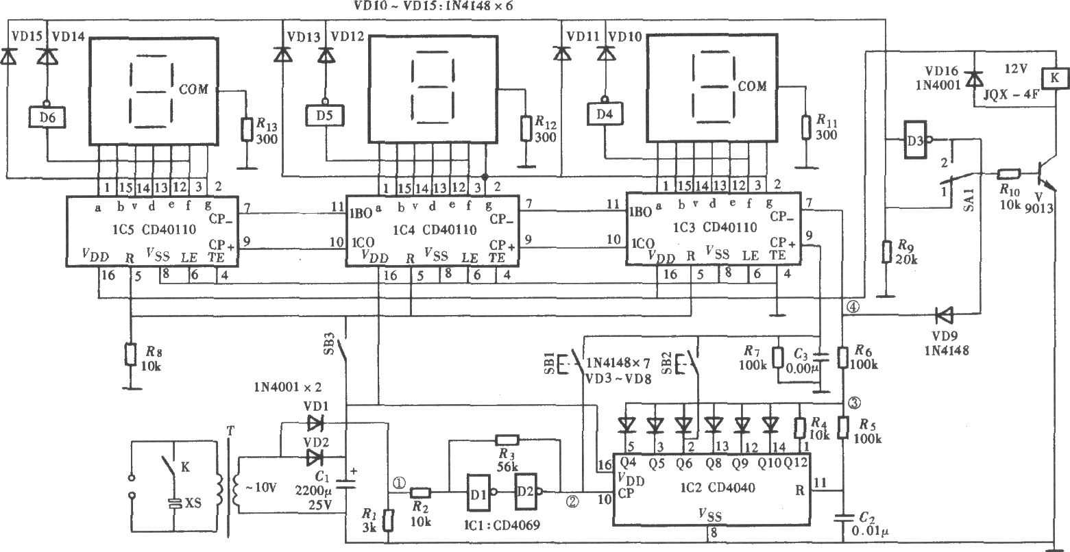 逆计时数显定时控制器(CD40110、CD4040、CD4069)