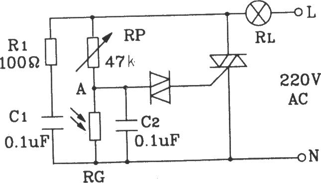 由光敏電阻組成的自動(dòng)照明燈電路圖