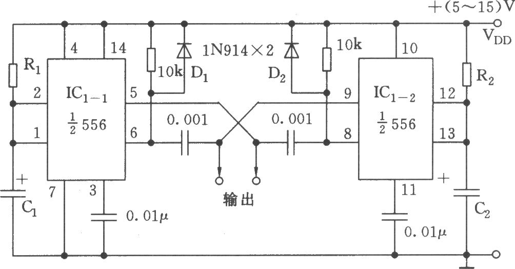 雙無穩(wěn)態(tài)多諧振蕩器電路