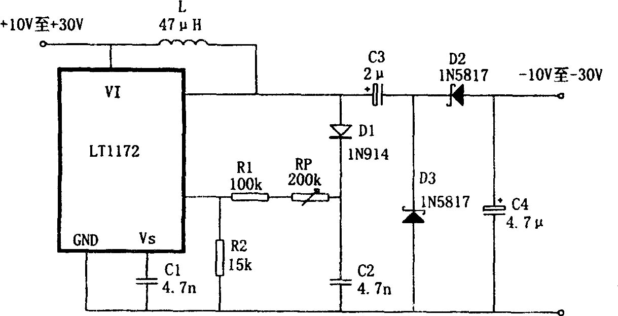 LT1172構(gòu)成的極性反轉(zhuǎn)型升壓電源