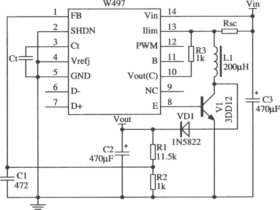 W497構(gòu)成的升壓型擴(kuò)流應(yīng)用電路