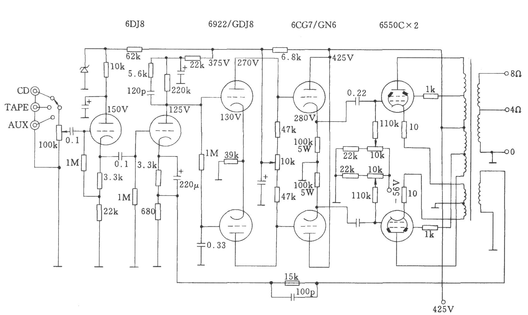 電子管斯巴克765A（SPARK765A）功放電路圖