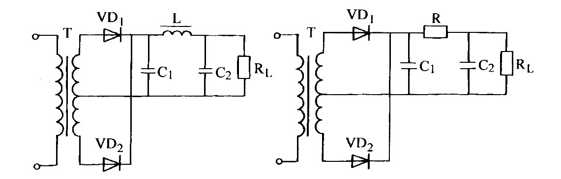 单相全波整流π型滤波电路