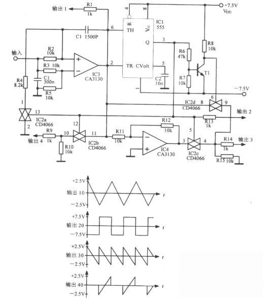 混合電路組成的多種波形振蕩器